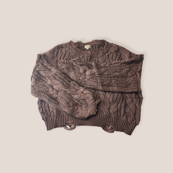 POL Chocolate Cable Knit Sweater SMST754 M & L Chunky Cropped 2025 Trend - Picture 4 of 7